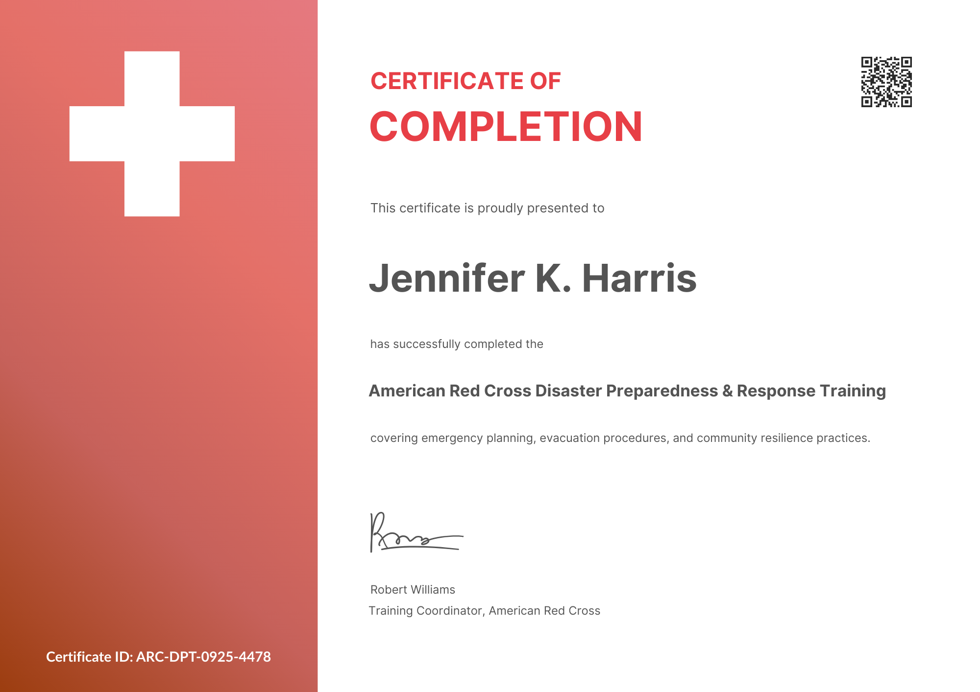 Minimalist Red Cross Certificate Print with Professional Layout